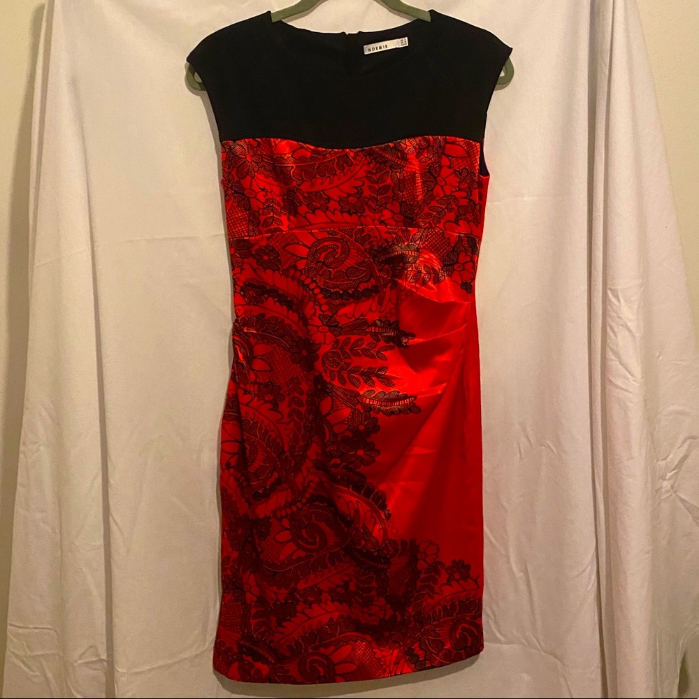 Noemie Satin Dress Black and Red Details